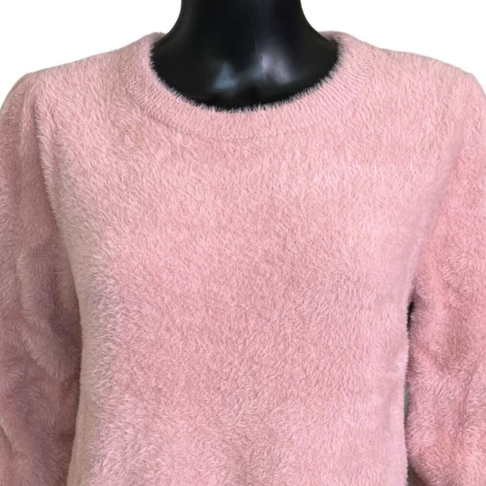 Bailey 44 Pink Fuzzy Sweater Gold Heart Button Cuff Crewneck Size L NWT - Picture 4 of 8